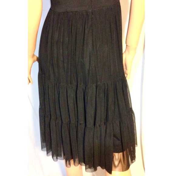 $138 Black Plunge Neck Halter Embroidered Layered Gypsycore Chiffon Dress~4~NWOT - Picture 9 of 12